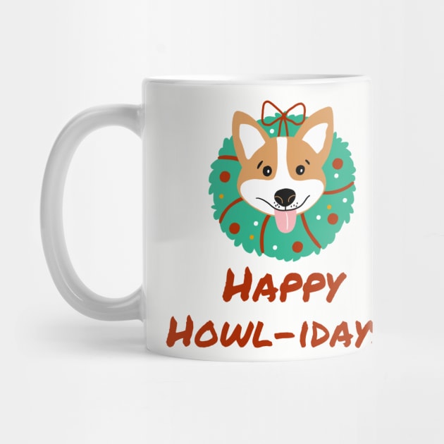 Happy Howlidays Dog Corgi Christmas Wreath by MGuyerArt